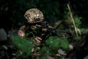 Us army Commando in action. command rangers during the military operation.