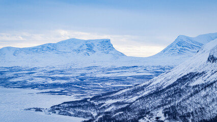 Fototapeta na wymiar Lapporten Valley in winter. Taken in Swedish Lapland