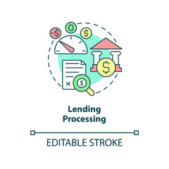 Lending processing concept icon. Checking financial history. Automated banking abstract idea thin line illustration. Isolated outline drawing. Editable stroke. Arial, Myriad Pro-Bold fonts used