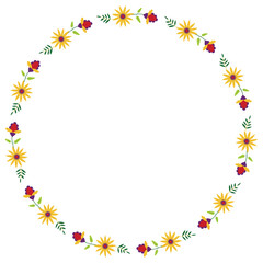 Round frame with flower design. Mexican embroidery style Otomi.