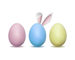 Easter card with pale pastel Easter eggs and Bunny ears.