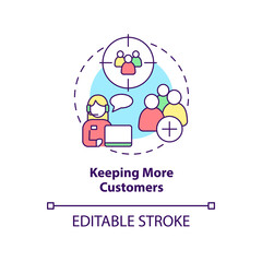Keeping more customers concept icon. Attract clients. Benefits of BPA in banking abstract idea thin line illustration. Isolated outline drawing. Editable stroke. Arial, Myriad Pro-Bold fonts used