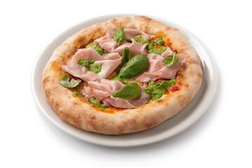 Deliziosa pizza gourmet con mortadella e pesto, Cucina Italiana 