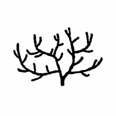 Black silhouette of a coral twig on a white background.