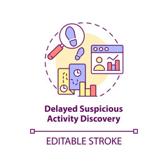Delayed suspicious activity discovery concept icon. BPA challenges abstract idea thin line illustration. Isolated outline drawing. Editable stroke. Arial, Myriad Pro-Bold fonts used - obrazy, fototapety, plakaty