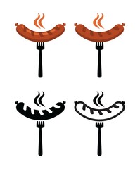 vector sausage and fork icons - obrazy, fototapety, plakaty