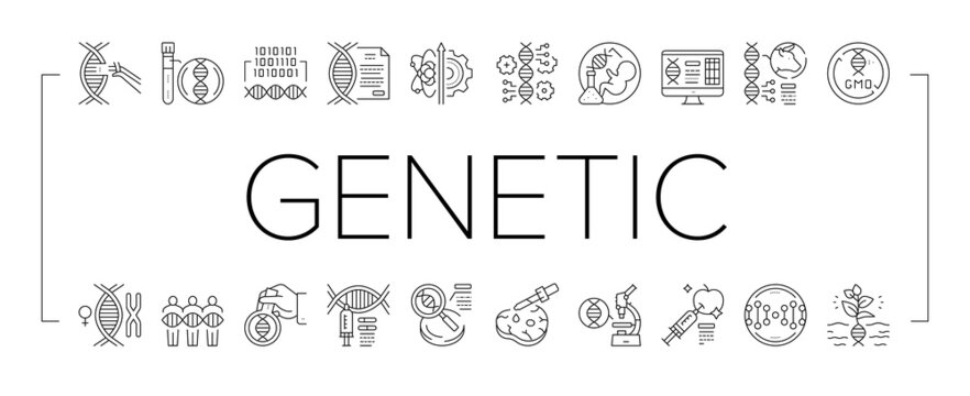 Genetic Engineering Collection Icons Set Vector Illustration .