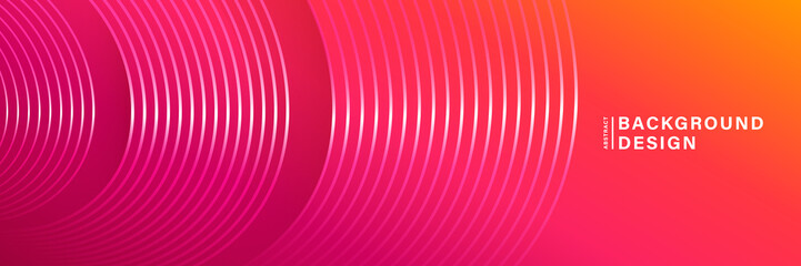 Abstract modern orange and pink gradient horizontal banner template background. Trendy bright graphic design. Curve glossy lines and shadow decoration. Simple shiny curve lines vector elements