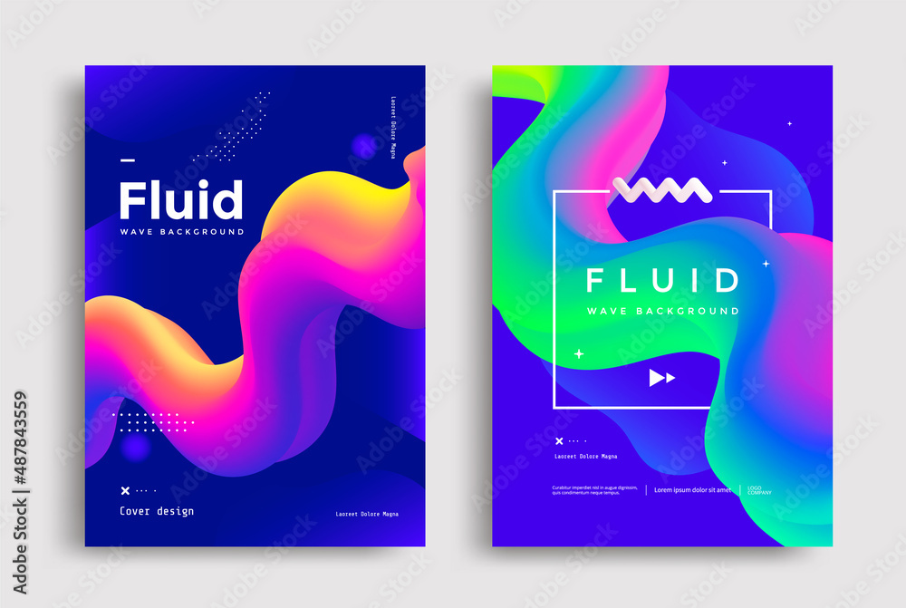 Wall mural creative poster design with 3d flow shape. liquid wave colorful form. abstract gradients fluid shape