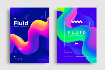 Creative poster design with 3d flow shape. Liquid wave colorful form. Abstract gradients fluid shapes backgrounds for cover, flyer. - obrazy, fototapety, plakaty