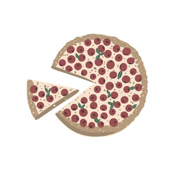 Vector illustration homemade pie with berries and slice in flat cartoon style for card, poster