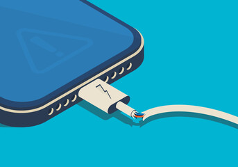 Isometric smartphone with broken cable