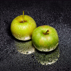 green apple with drops