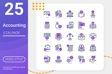 Accounting icon pack for your website design, logo, app, UI. Accounting icon Mixed Line Solid design. Vector graphics illustration and editable stroke.
