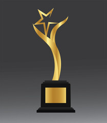 Golden star trophy award of different shape realistic set isolated on gradient background.
