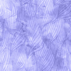 Very Peri blue color background with leaves motif. Watercolor or ink on paper texture. 