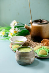 Asian rice dessert sweet green matcha mochi