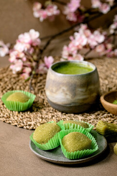 Asian rice dessert sweet green matcha mochi
