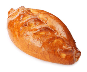 One delicious baked patty on white background
