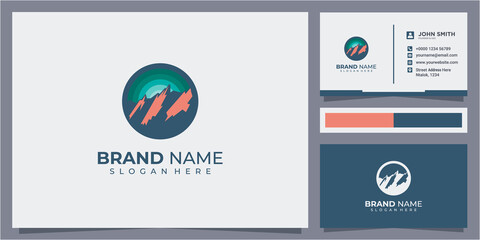 Badge Mountain logo design inspiration, mountain badge circle logo design