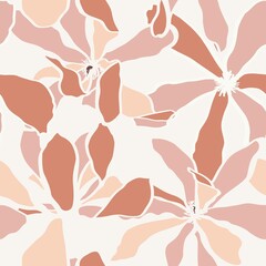 Line exotic magnolia flowers illustration pattern. Contemporary floral seamless pattern. Fashionable template for design. Abstract floral pattern.