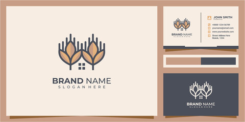 Fototapeta premium house with hops logo design, house beer logo, brewery, modern, emblems, vector,