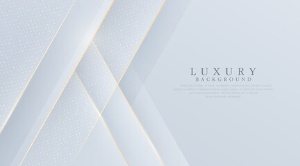 Obraz premium Luxury white abstract background with shiny golden line and shadow. Modern simple graphic texture element. Luxury and elegant pattern creative design with glitters dots decoration. Vector illustration