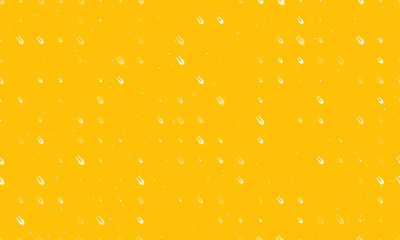 Seamless background pattern of evenly spaced white solo bobsleigh symbols of different sizes and opacity. Vector illustration on amber background with stars