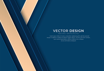 Abstract blue and gold geometric shapes layers background with shadow decoration. Modern overlap layer texture elements. Luxury and elegant style template design. Vector illustration