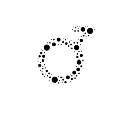 A large demiboy symbol in the center made in pointillism style. The center symbol is filled with black circles of various sizes. Vector illustration on white background