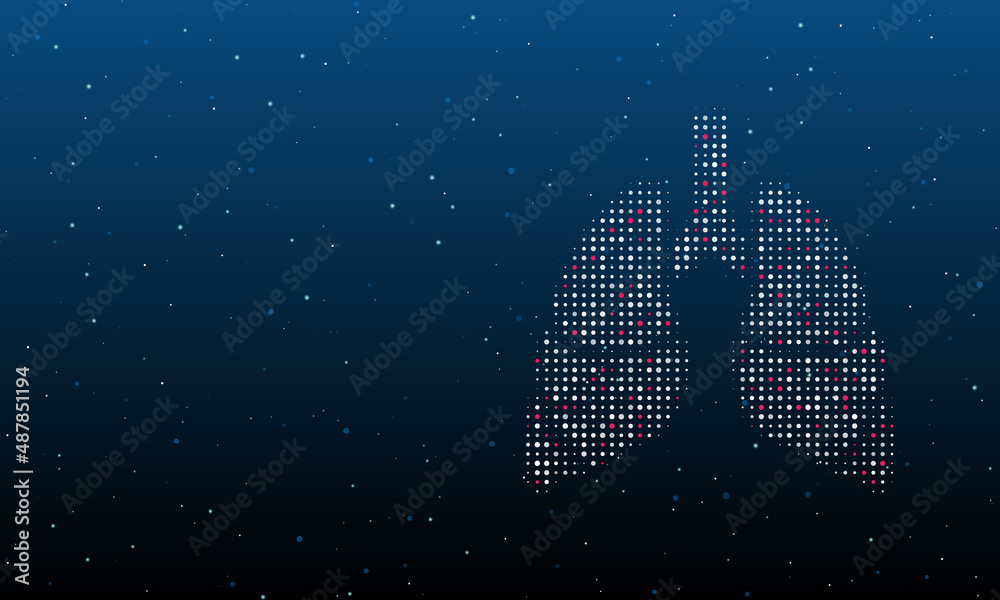Wall mural on the right is the lungs symbol filled with white dots. background pattern from dots and circles of