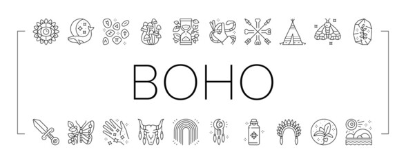 Boho Style Decoration Collection Icons Set Vector . © vectorwin