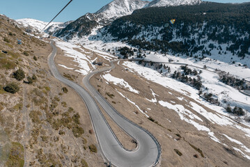 Encamp gondola lift called Funicamp in Winter in Andorra