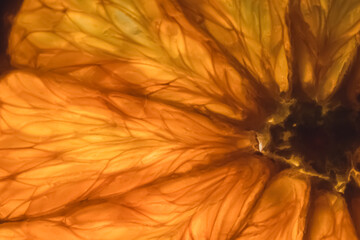 Orange. Texture of an orange slice. macro photography. Fractals, backgrounds.