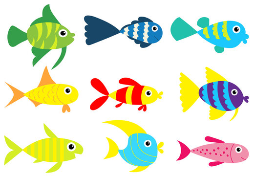 fish swim, flat design set, isolated on white background vector