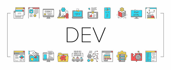 Dev Code Occupation Collection Icons Set Vector .
