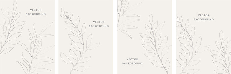 Set of vector abstract universal backgrounds templates in minimal style with branch.	 - obrazy, fototapety, plakaty