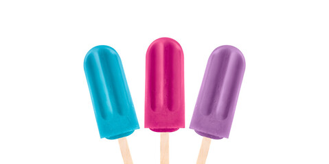 Set of popsicles, assorted flavors, blue ice cream popsicle, bubble gum, grape, tutti frutti.