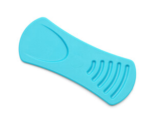 Top view of blue plastic disposable  taster spoon
