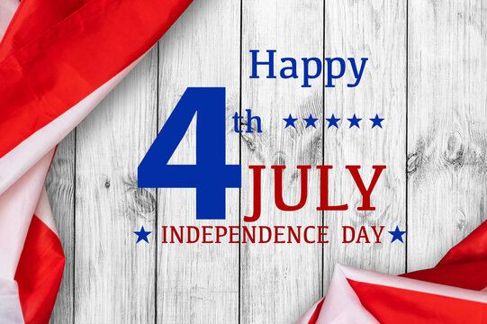 Happy 4th of July Over Distressed Wood Background