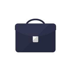 Briefcase icon is isolated on a white background. Dark blue briefcase with a metal element. Business and finance