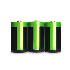New D batteries on white background. Dry cell