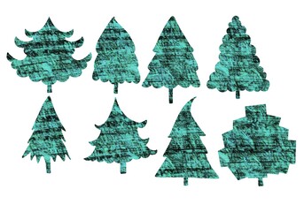 Obraz premium Set with Christmas trees for hobbies and cards and posters and postcard and magazines and stickers and kids and shops