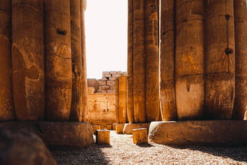 Stones and bottoms of the huge ancient pillars in the luxor temple in egypt.