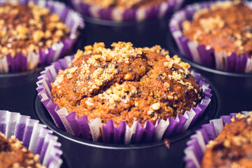 Cupcakes made at home with bananas and walnuts.