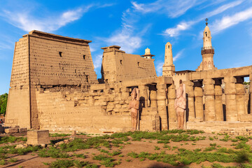 Luxor Temple side view with Pylon Statues, Egypt