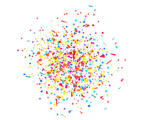 Confetti on isolated white. Texture with falling geometric elements. Colorful abstract background. Pattern for design. Print for polygraphy, banners, flyers and textiles