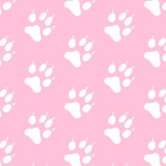 Dog Paw Pattern on pink background. Flat design paw print icon vector illustration. Animal paw