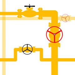 Industrial background. Gas pipeline, oil pipeline or water pipeline with taps, fittings, valves. Web banner template. Illustration in a flat style.