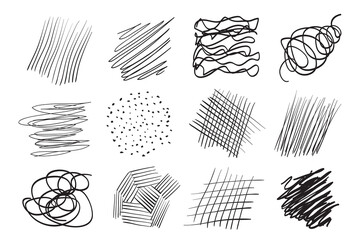 Backgrounds with array of lines. Intricate chaotic textures. Wavy backdrops. Hand drawn tangled patterns. Black and white illustration. Elements for posters and flyers